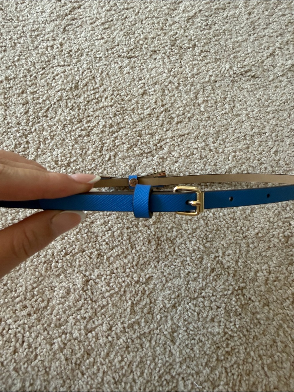 Kate Spade Blue Leather Slim Belt with Gold Buckle